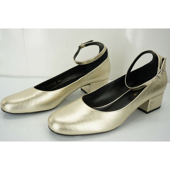 Saint Laurent Gold Leather Babies Ankle Strap Pumps Size 39.5 NIB YSL - Picture 4 of 12